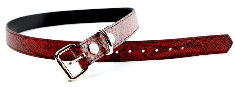 Red Python Snake Embossed Vegan Leather Belt Removable Buckle 1.25" Wide 29mm