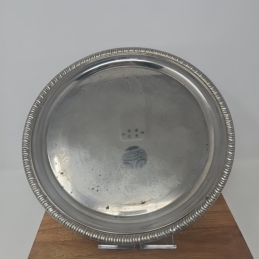 Silver-Plated Round Etched Platter with Textured Edge