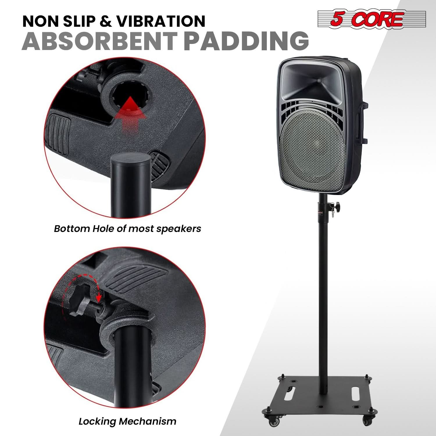 5Core Speaker Stand 2Pcs Heavy Duty Adjustable 61" DJ PA Stands 35mm w Wheels