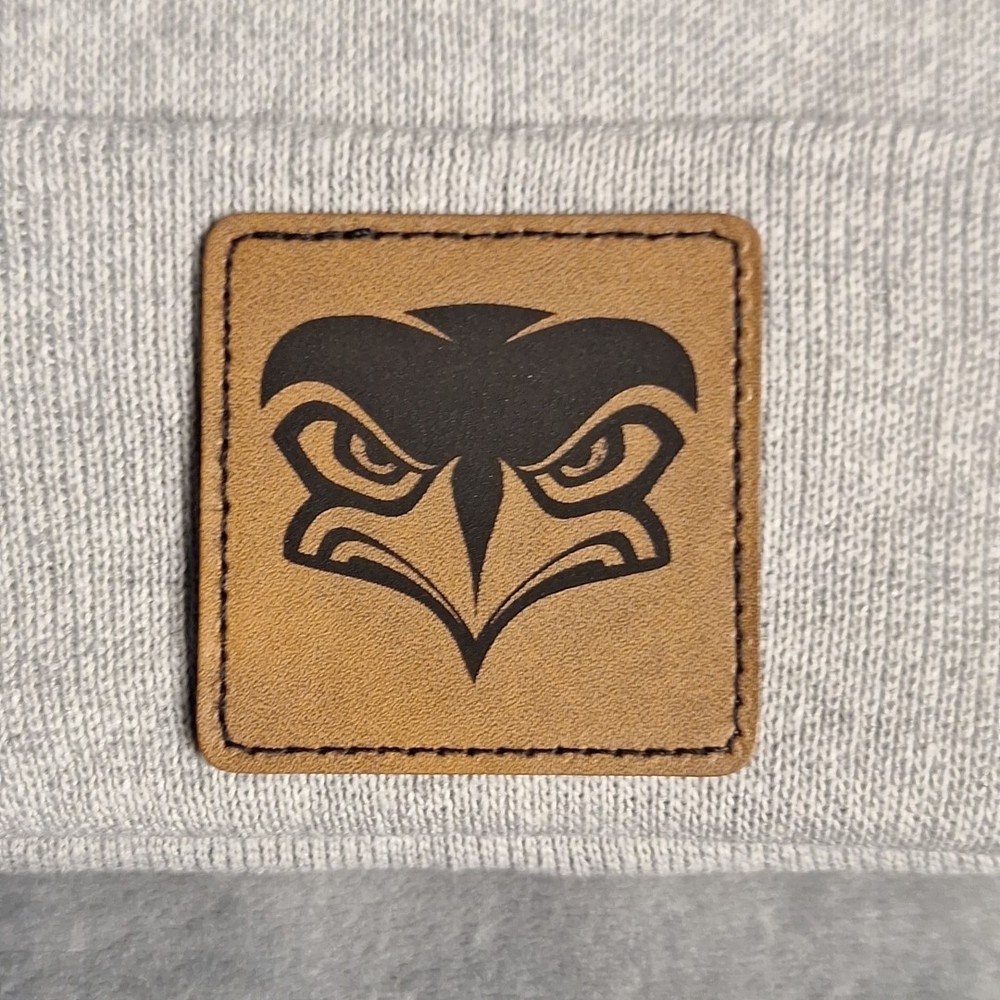 Seattle Seahawks Leather Square Patch Gray Beanie Cap NFL