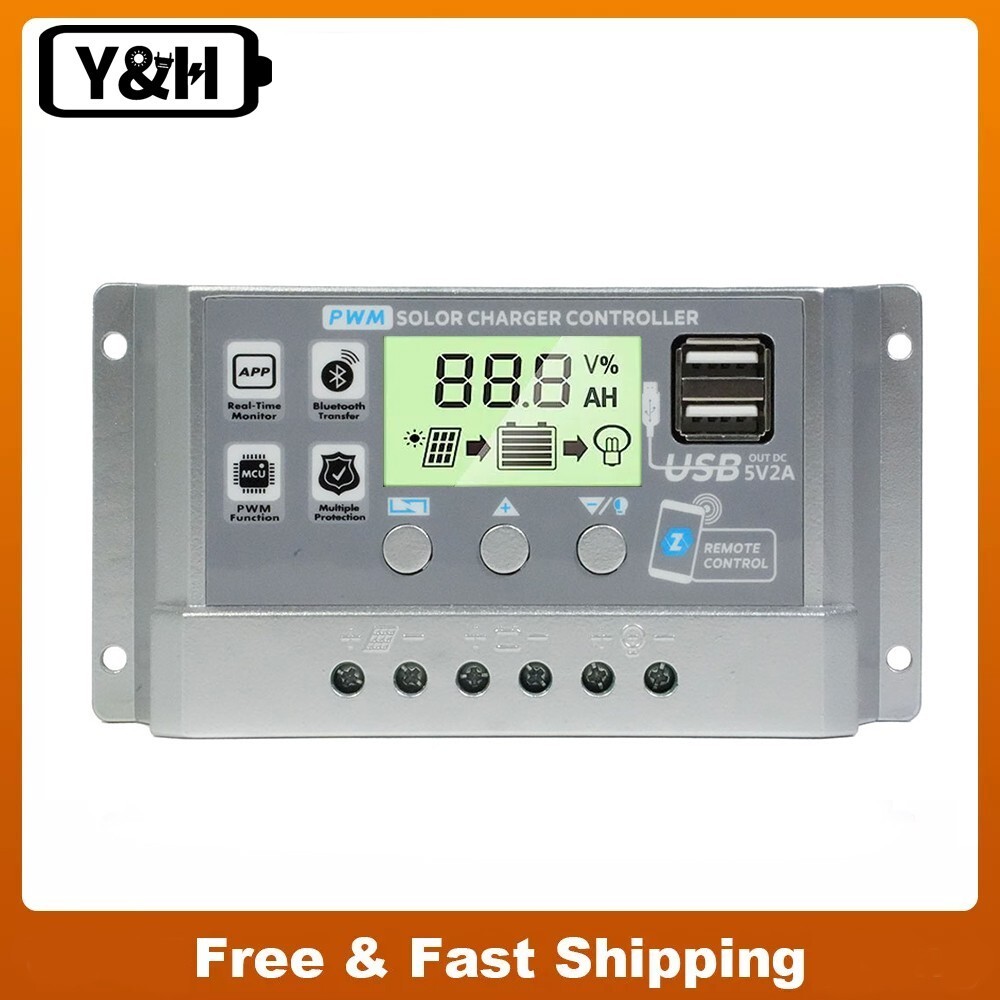 720W 30A Solar Charge Controller PWM 12 24V Panel Battery Regulator APP Comm USB