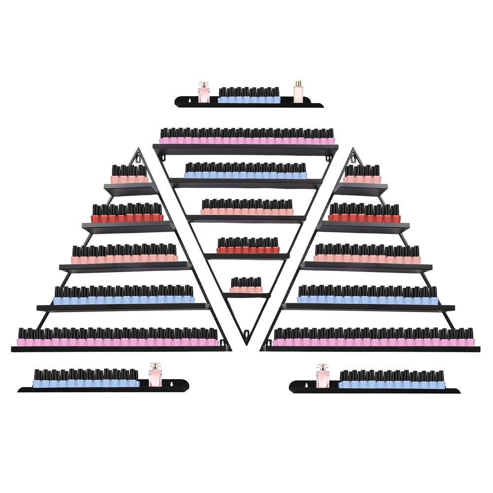 Black 5-Tier Wall-Mounted Metal Nail Polish Display Rack with Triangular Design