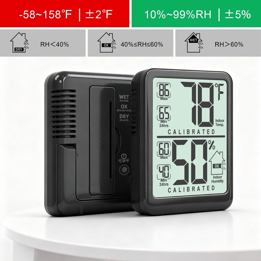 Antonki 2-Pack Room Thermometer, Digital Small 2 Pack, Black ( new version)