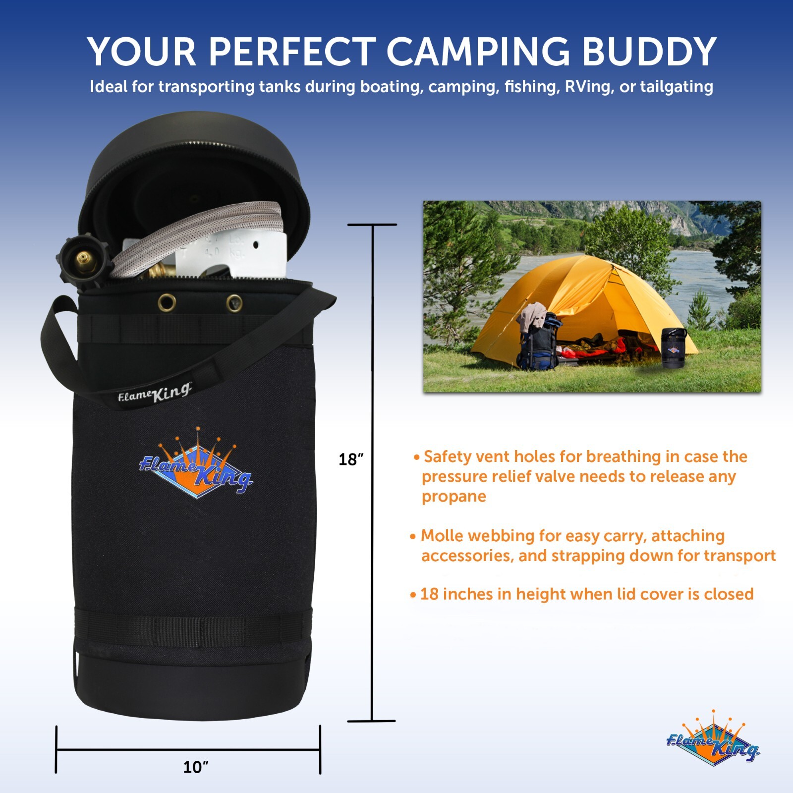 Insulated Protective Carrier, 10 lb Propane Tank & Steel Adapter Hose, Outdoors