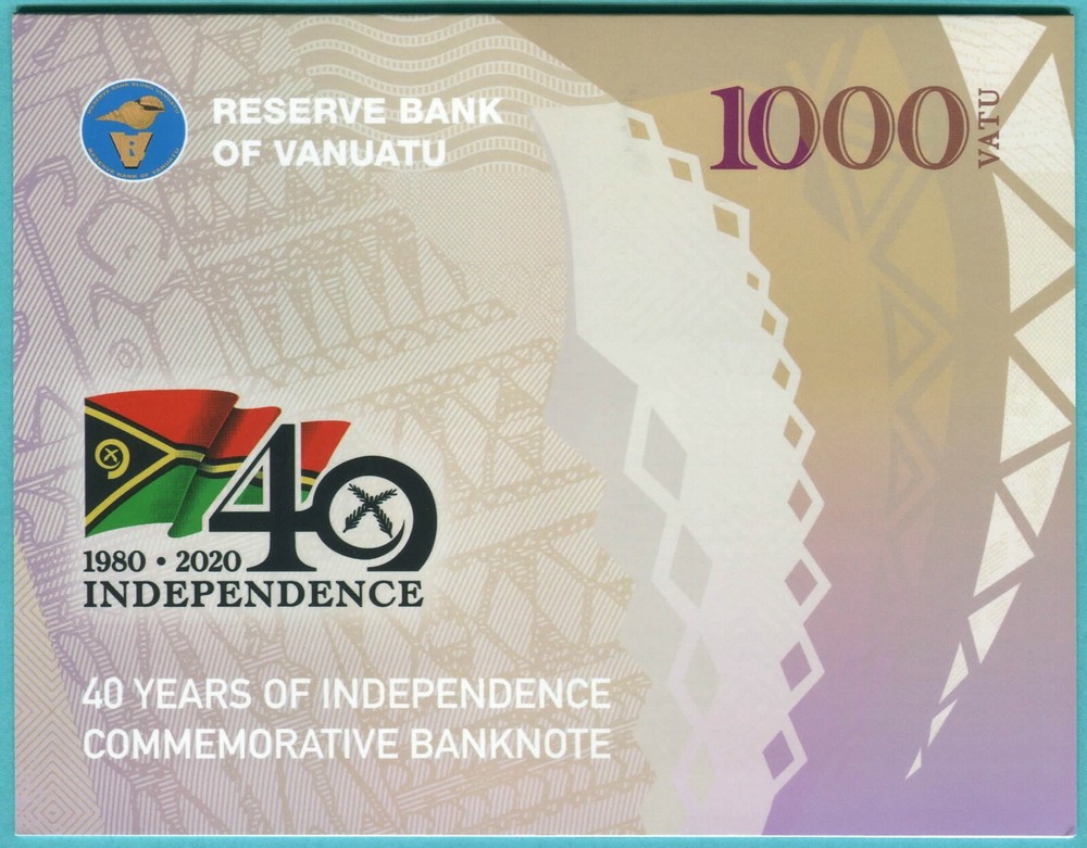 Vanuatu 1000 Vatu 2020 P21 UNC - Polymer / Commemorative 40th w/folder
