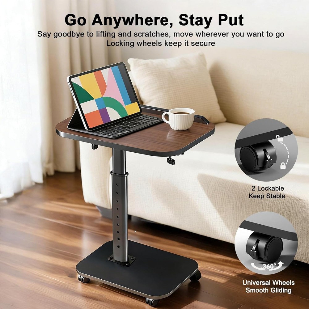 C Table End Table Adjustable Height Rolling TV Tray Table Small Spaces 180°