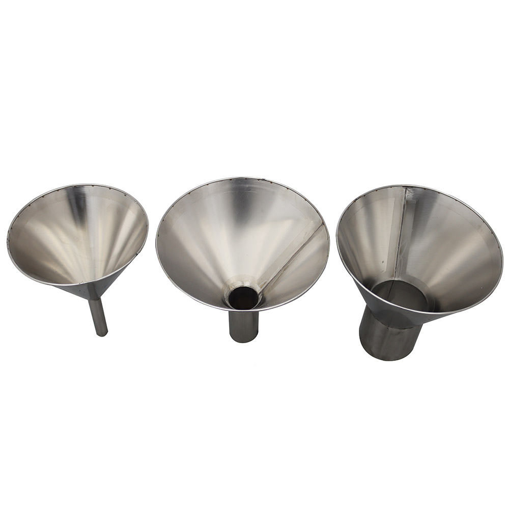 Stainless Steel Feeding Hopper with Support Stand 9.8" Input 2.3" Output