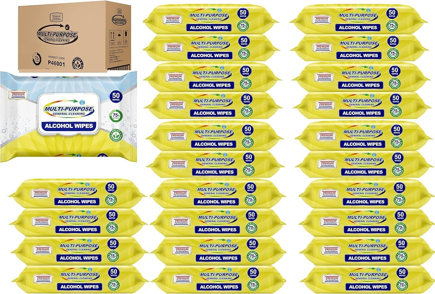 Cleaning Wipes 75% Alcohol Multipurpose Bulk (24 packs x 50 wipes/pk) 1200 Wipes