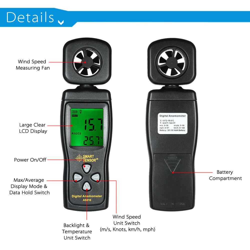 LCD Digital Wind Meter Anemometer Velocity Tester S2M4
