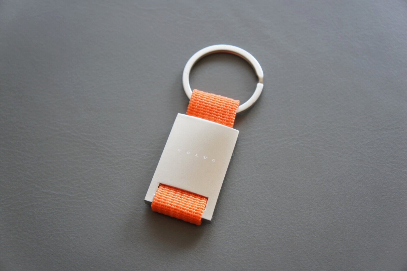 Genuine OEM Volvo Basic Orange Canvas & Silver Stainless Steel Keychain Key Ring