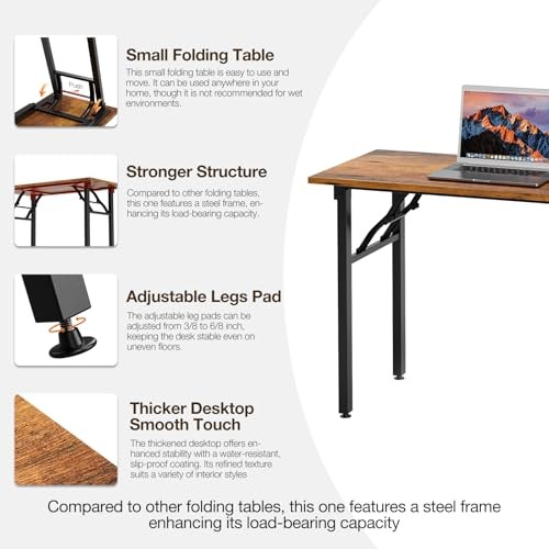 TEMI Small Computer Desk Folding Table - 35.8" Foldable Office Desk, No