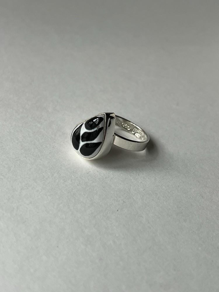 Black & White Talavera Ring 925 Sterling Silver Adjustable Artisan
