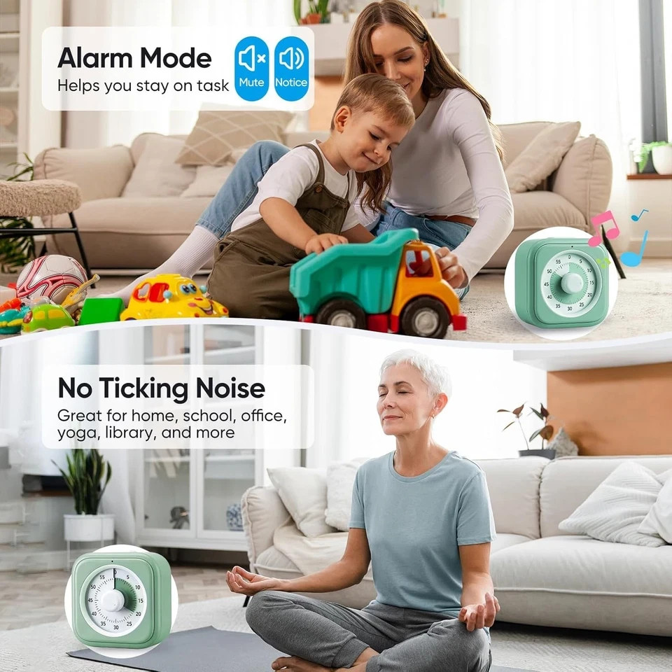 60 Minute Visual Timer for Kids, Silent Countdown Clock, Time Management Tool fo