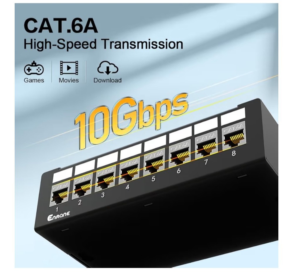 Enmane 8 Port Patch Panel CAT6A Keystone Shielded Network Panel For Home Office