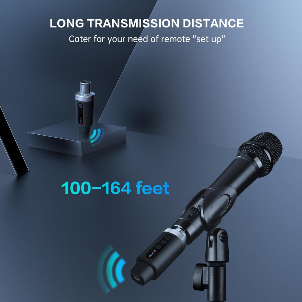 Wireless Microphone Transmitter Receiver 2.4Ghz, XLR Microphone Wireless System,