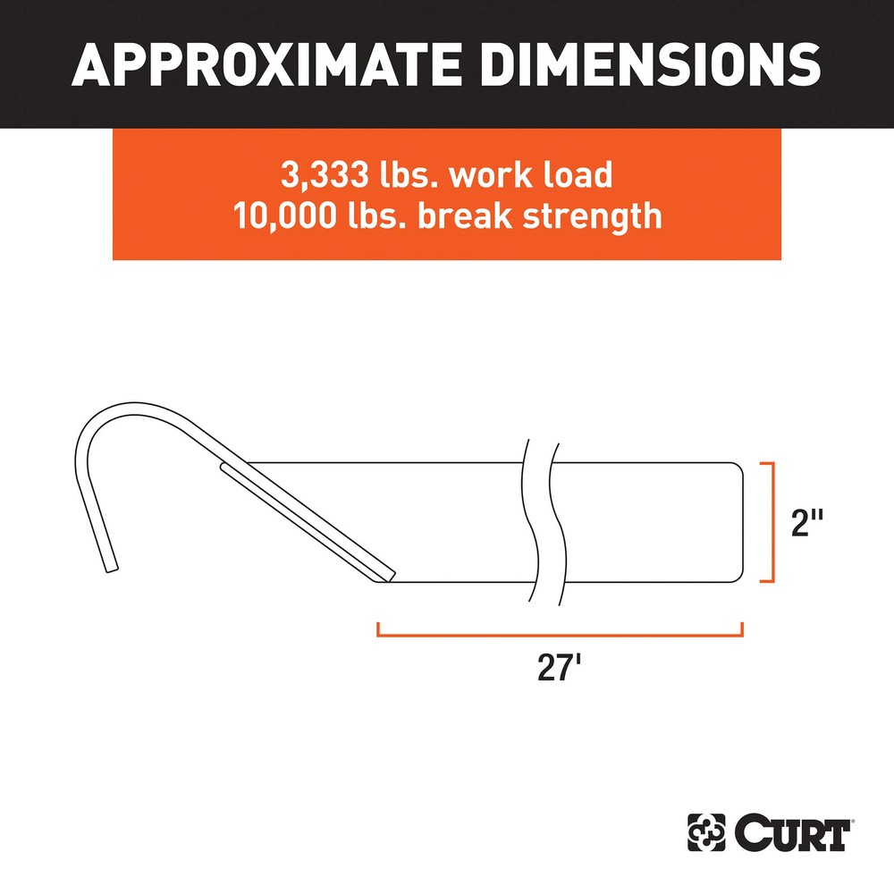 Curt 27' Yellow Cargo Strap with Flat Hooks (3,333 lbs.)