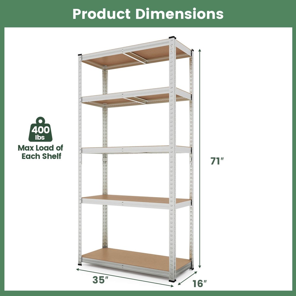 5 Tier Adjustable Garage Shelving Unit w/ 2000 lbs Max Load for Warehouse