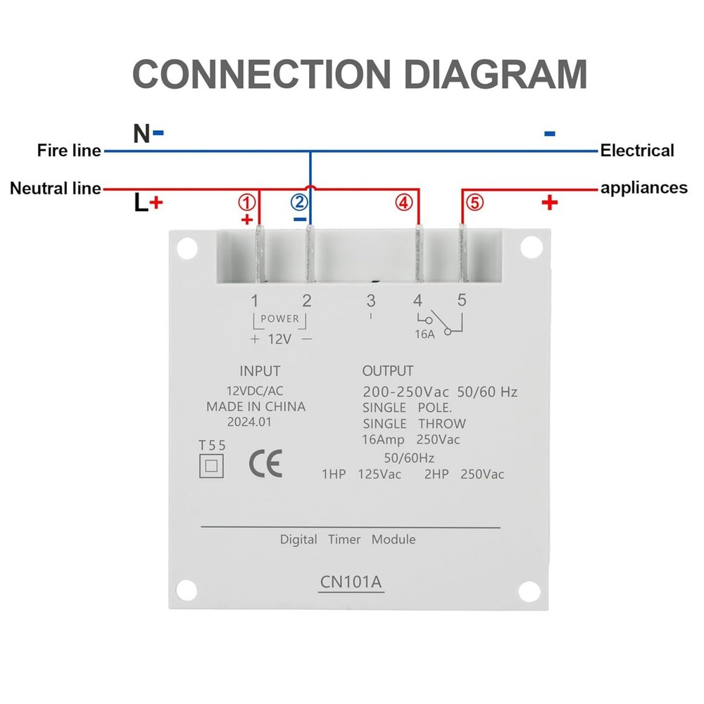 DC 12V Digital LCD Programmable Timer For Relay Switch 16A 1Min-168H Range