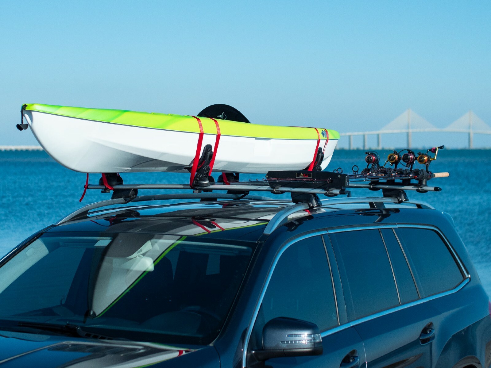 Up-Right Car / SUV Roof Rack Fishing Rod Transportation System 4 Rod Carrier