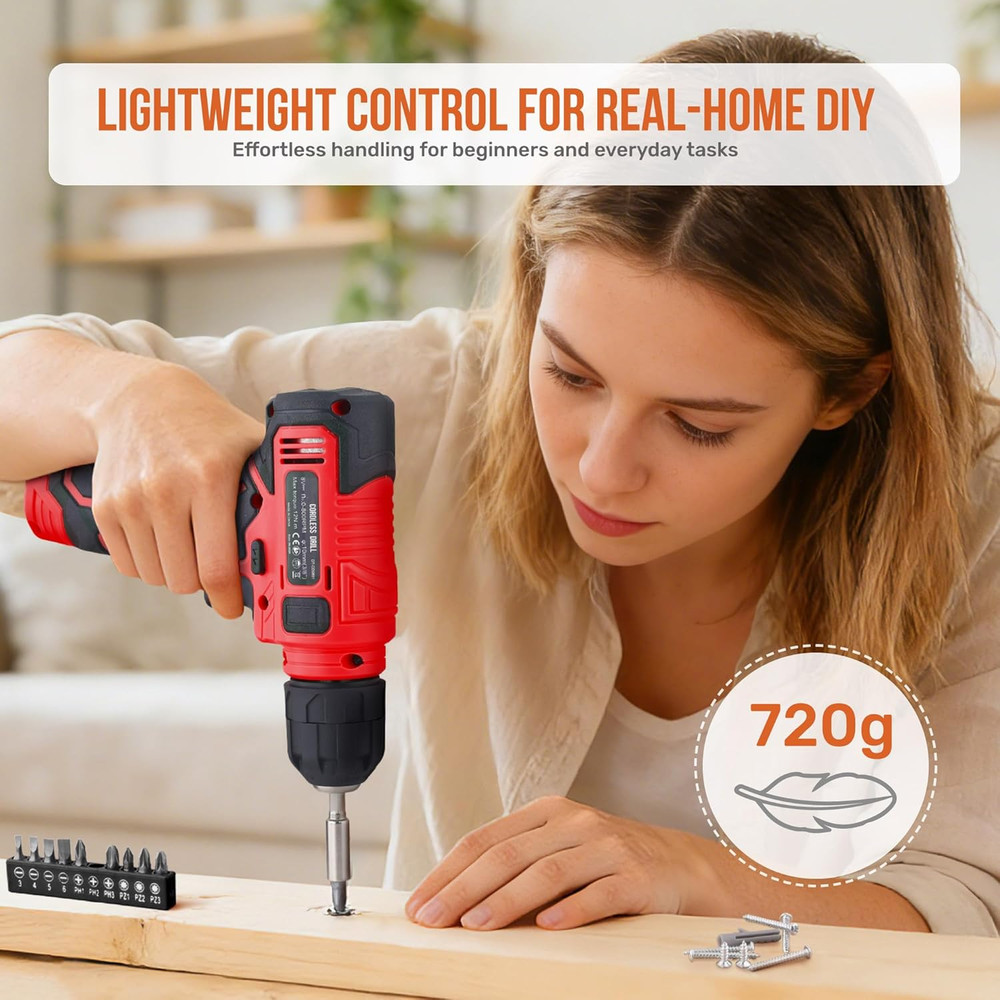 Tool Set with 8V Cordless Drill Set. Complete DIY Tool Kit with USB Rechargeable