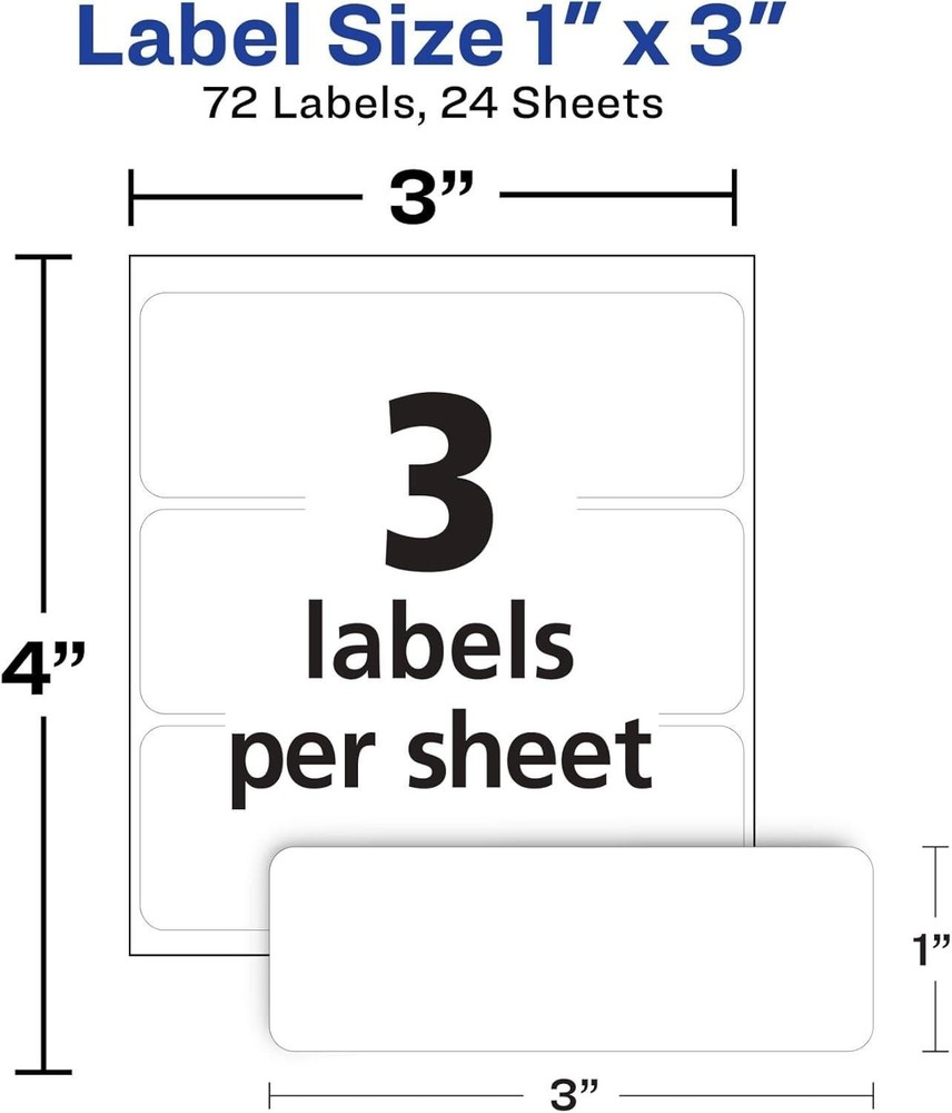 Avery Multi-use Removable Labels, 1" X 3", White, Non-printable, 72 Blank .