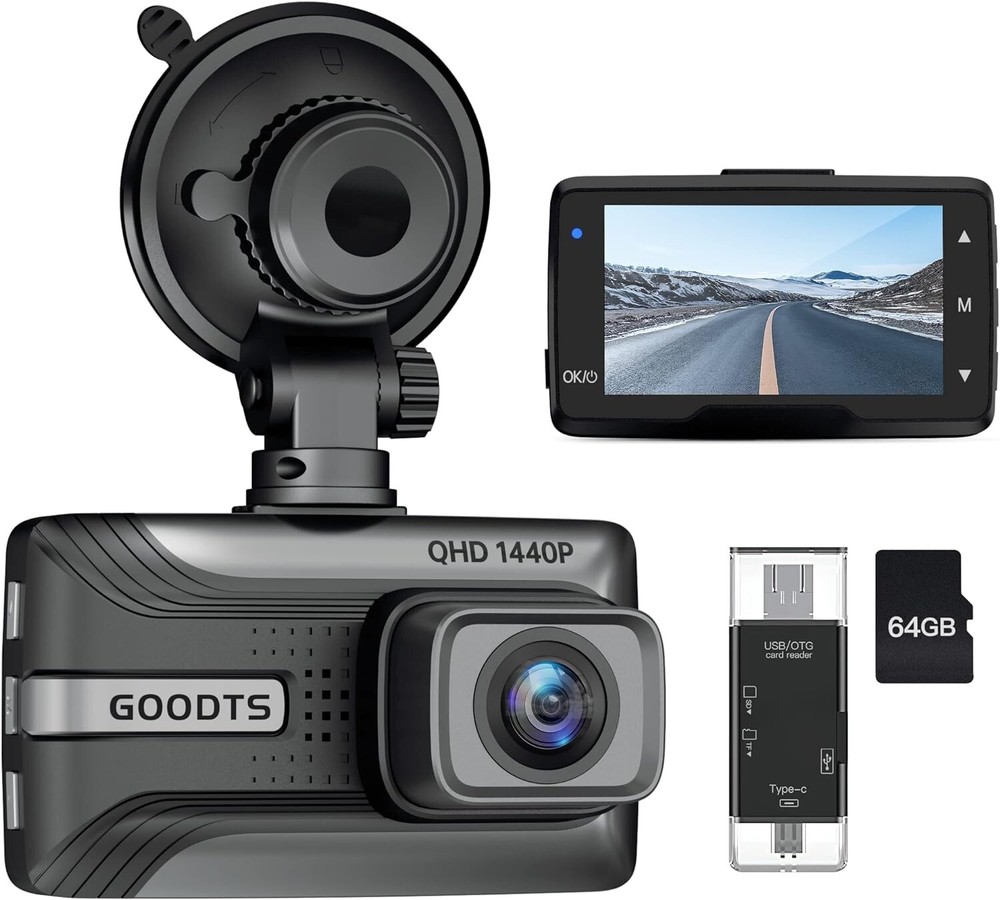 2K Dash Cam Front 1440P, GOODTS Car Camera with 2.45” IPS Screen, Mini Dash SD