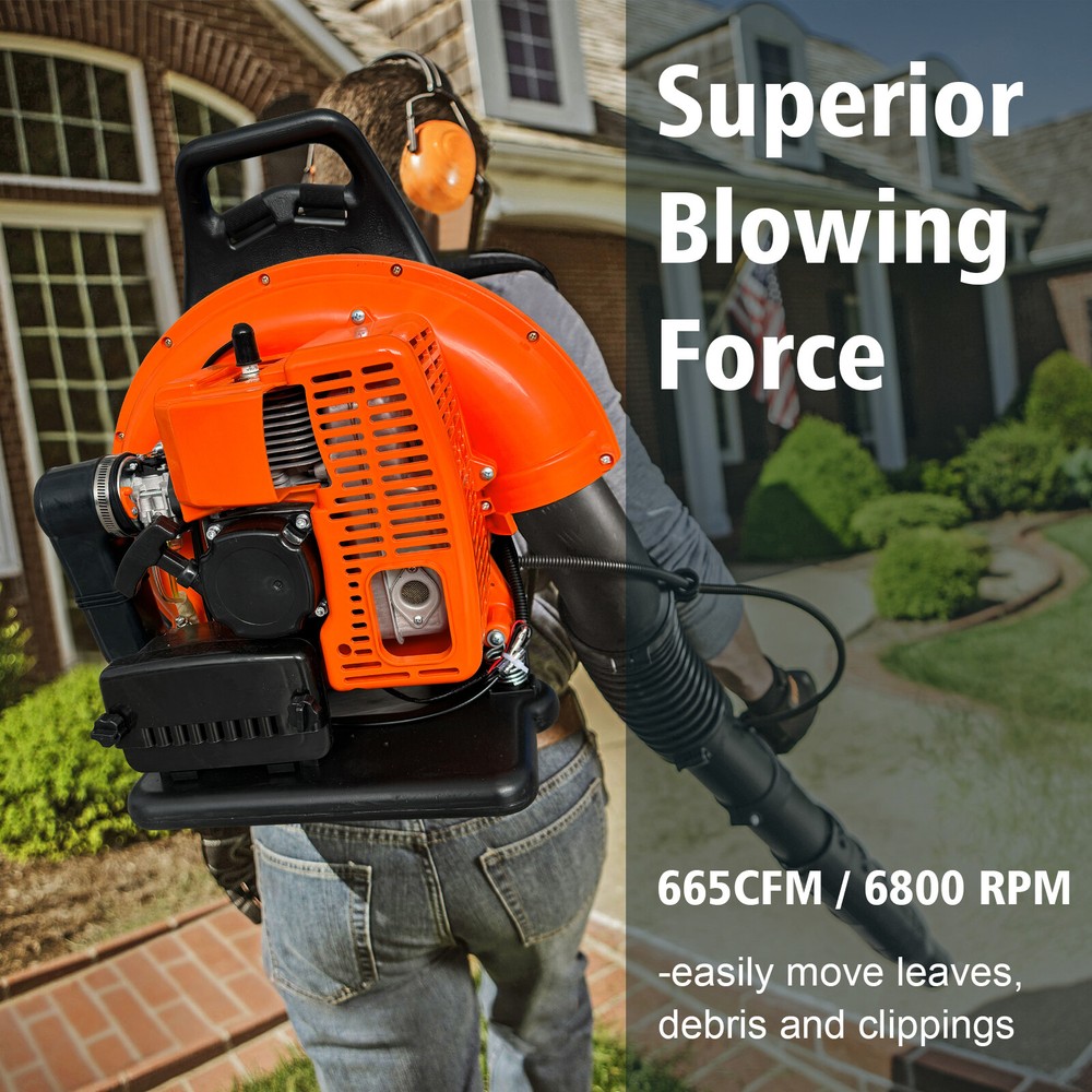 63CC Backpack Gasoline-Powered Leaf Blower Gas Blower 665CFM 2-Stroke Engine