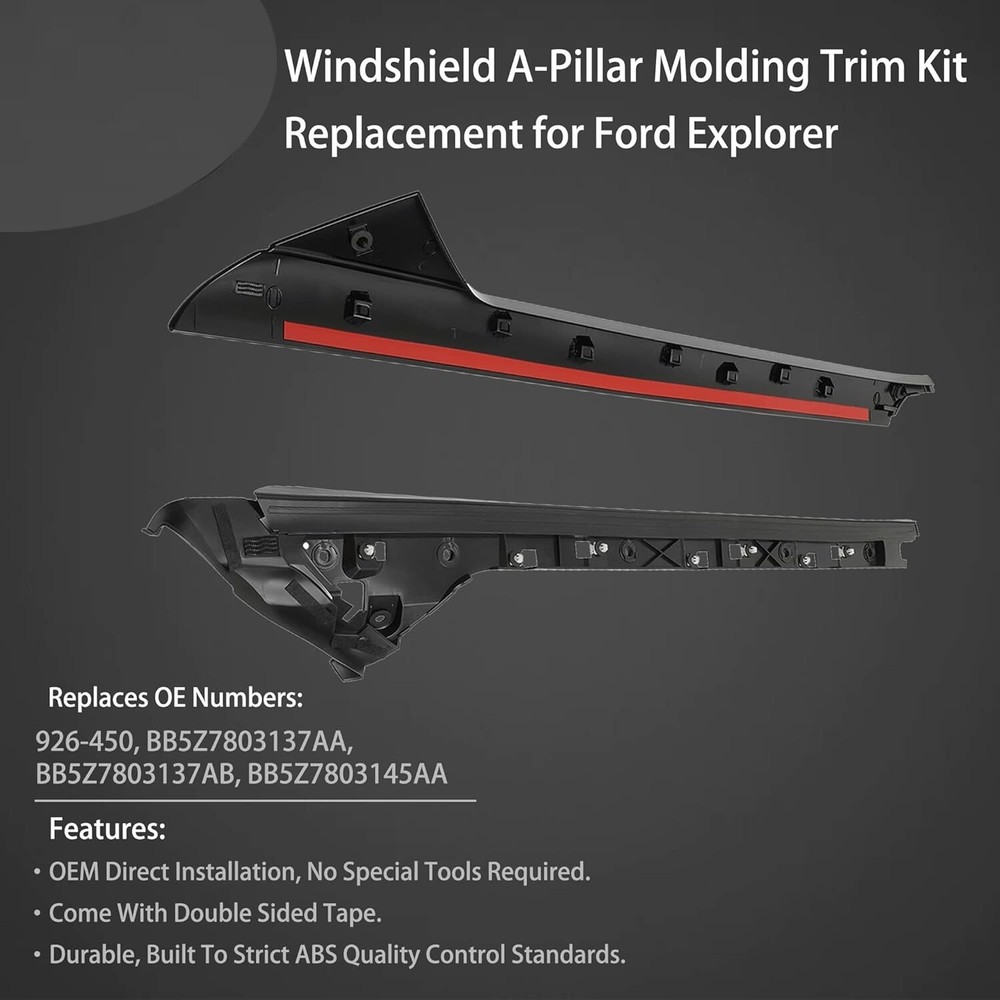 Windshield Trim Molding A-Pillar Set, Compatible with 2011-2019 Ford Explorer