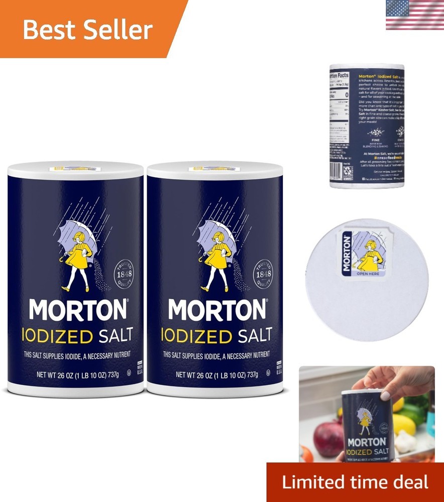 Versatile 26 oz Iodized Salt, 2-Pack - Perfect for Kitchen Use & Dietary Needs