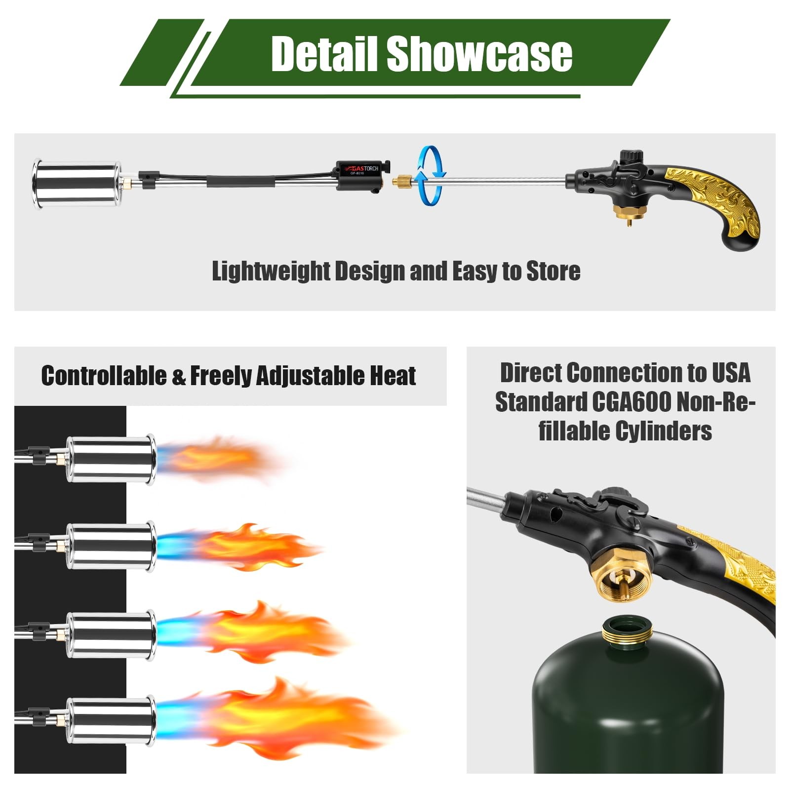Propane Torch Weed Burner, Adjustable flame thrower with Detachable Handle, B...