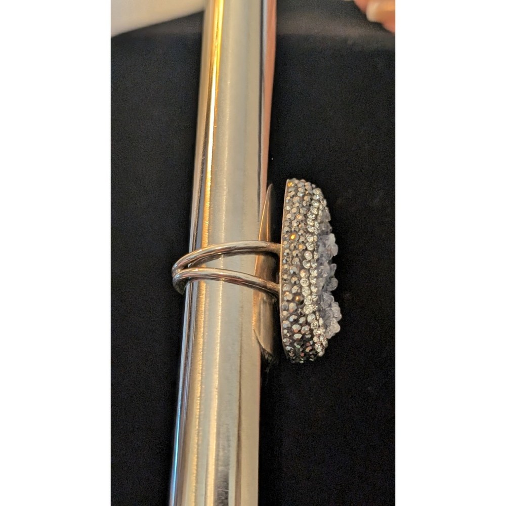 Druzy Marcasite Cubic Zirconia Sterling Split Shank Adjustable Statement Ring