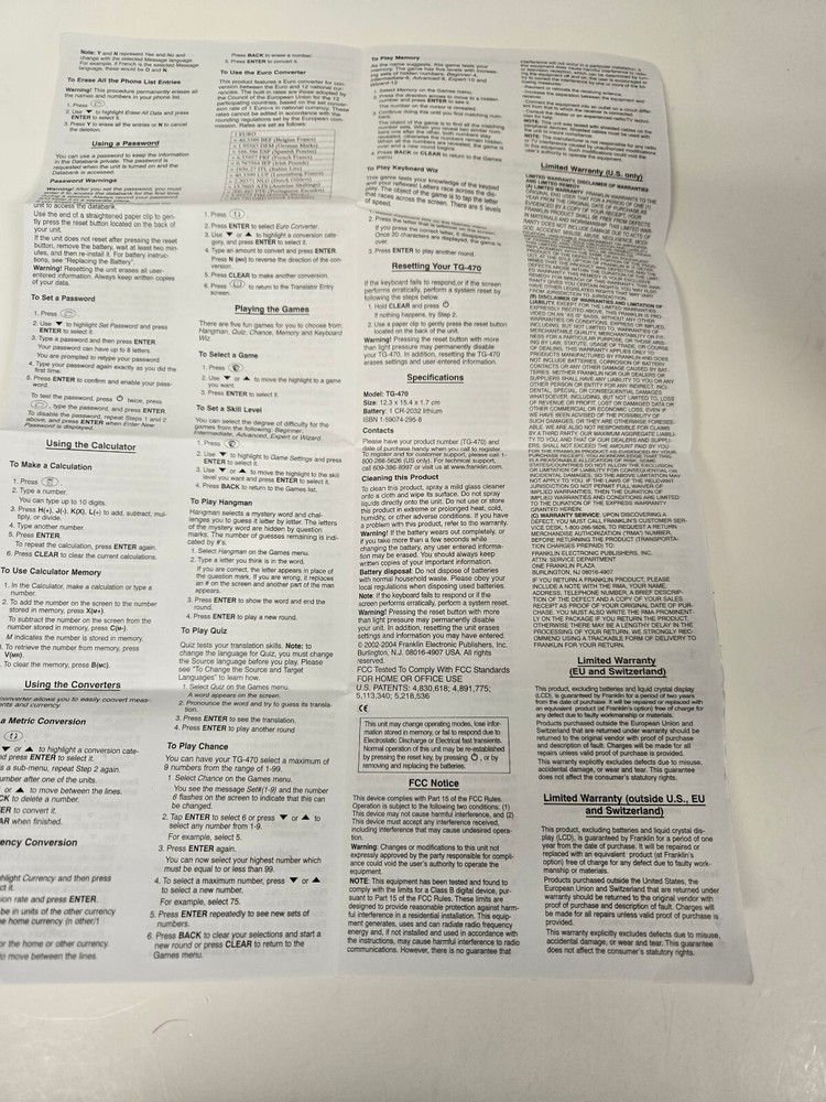 Franklin TG-470 12-Language Translator