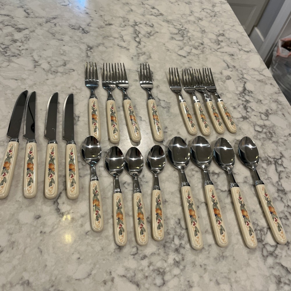 20 Piece CORELLE Pattern ABUNDANCE Fruit FLATWARE Silverware KNIFE Spoon FORK
