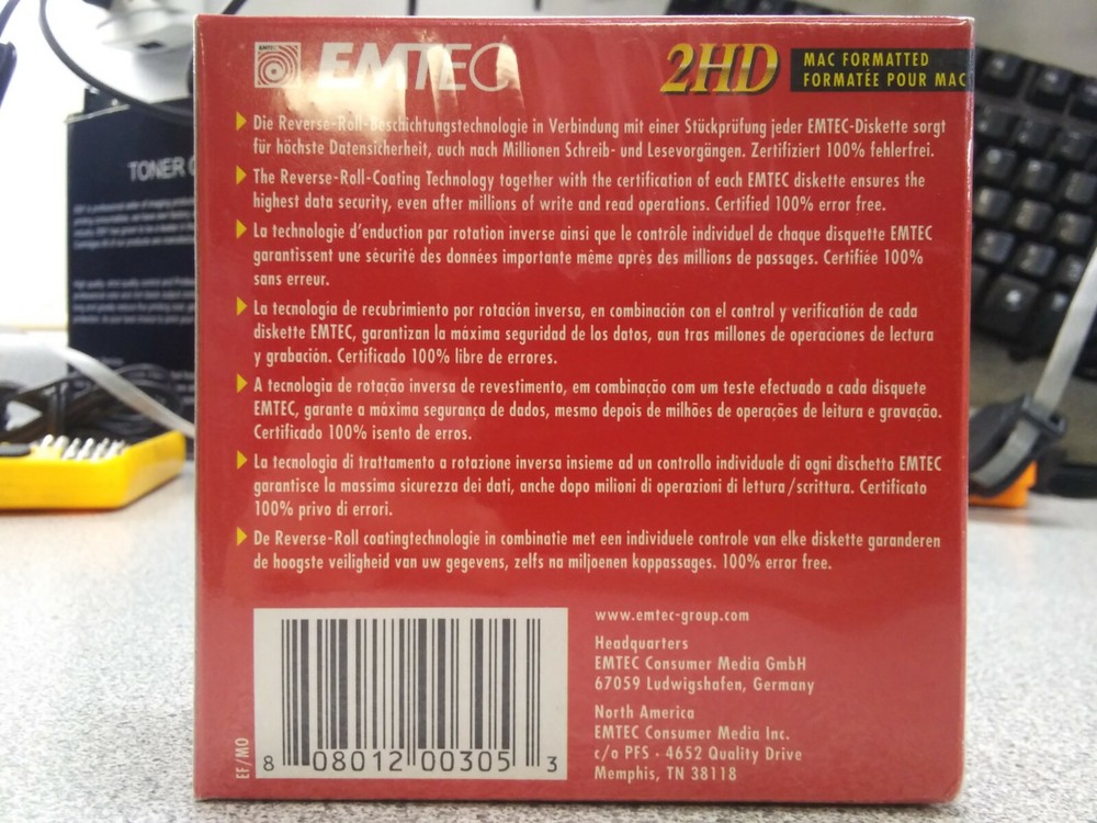 EMTEC 2HD MAC FORMATTED 3.5"/90mm 10 DISKETTES Sealed Package (PC Formatable)
