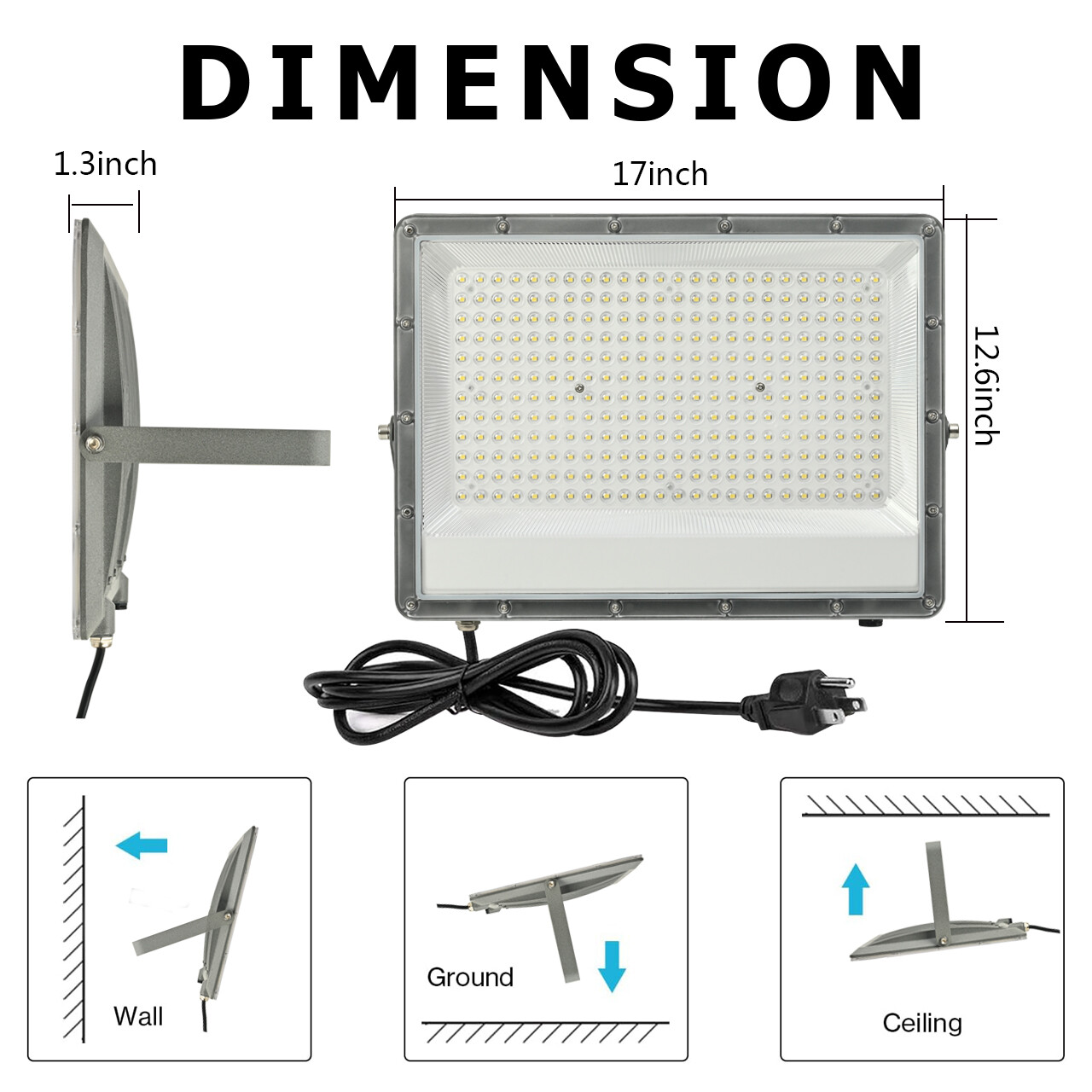 300W LED Flood Light Outdoor Super Bright Waterproof 6500K Daylight White
