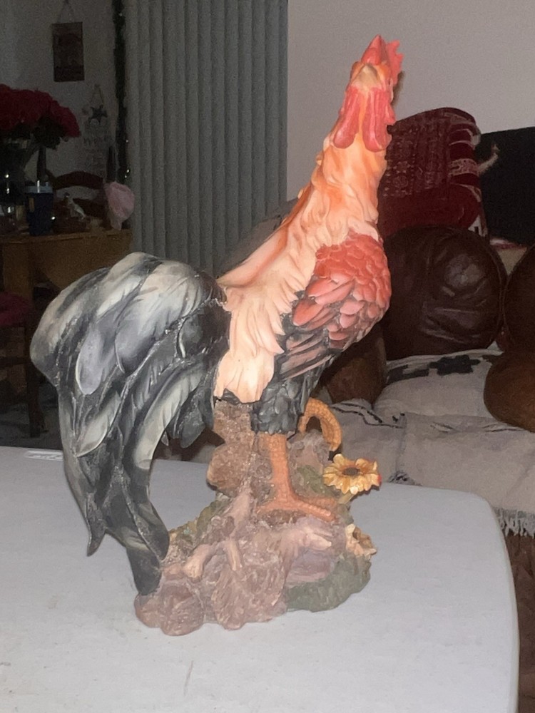 Vintage Hand painted Solid Ceramic Standing Rooster 13” Tall