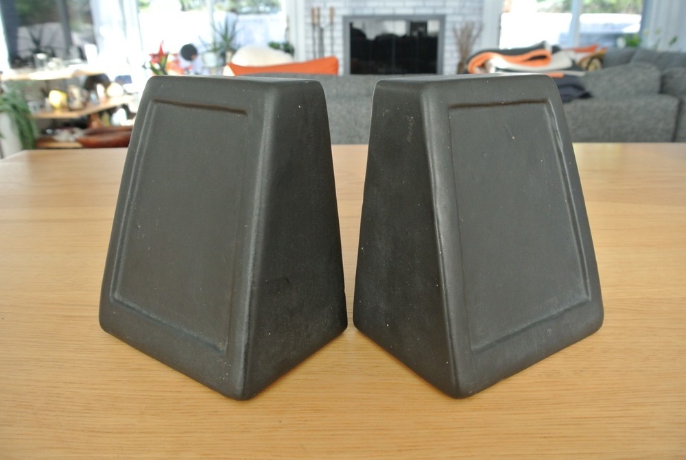 Raymor Matte Black Glazed Ceramic Bookends, Italy