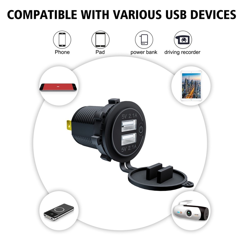 Phone Fast Charger Car Cigarette Lighter Socket Outlet Adapter Dual USB For Boat