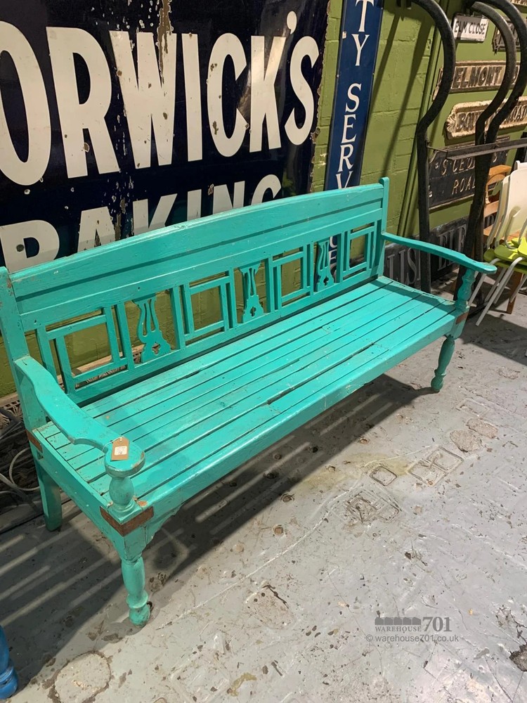 Wooden bench painted turquoise