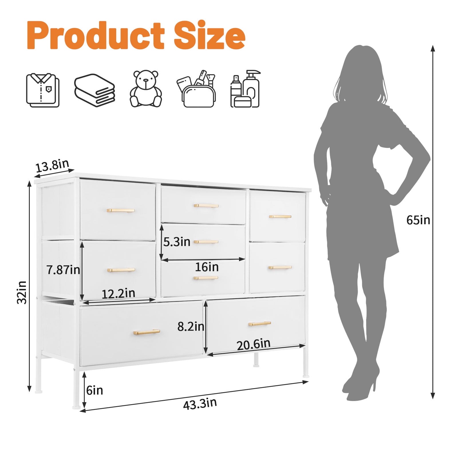 Dresser 9 Fabric Drawer Storage Dresser for Bedroom Chest Storage Tower