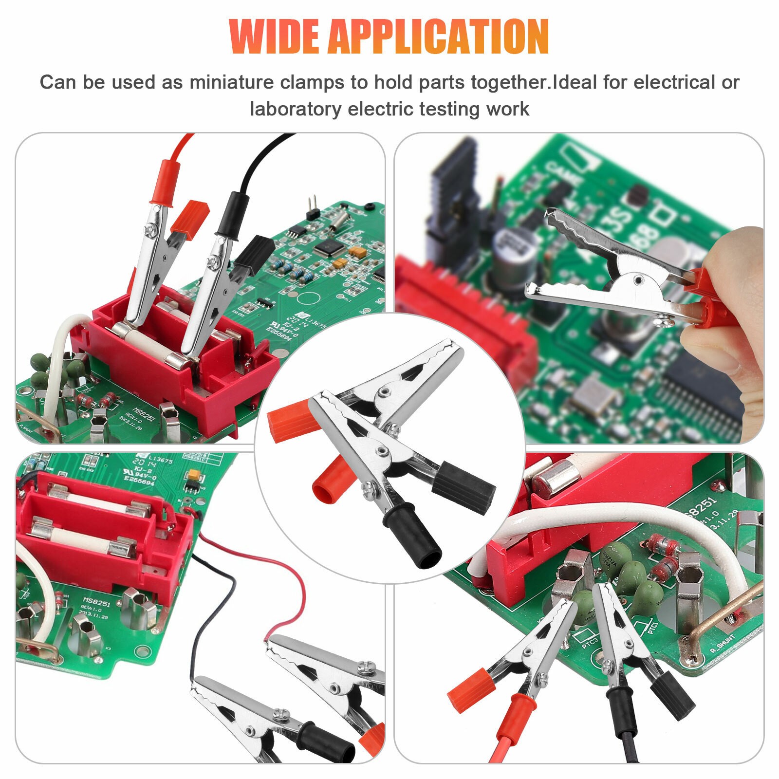 Bulk 10 Pcs Electrical Test Clamps Red Black Handle Metal Alligator Clips Tool