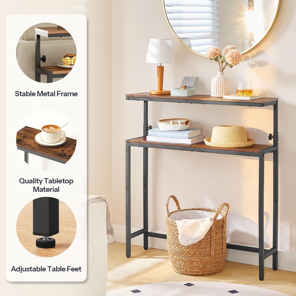 Narrow Console Table with Adjustable Height (31.5"-37.4"), High Entryway Tabl...