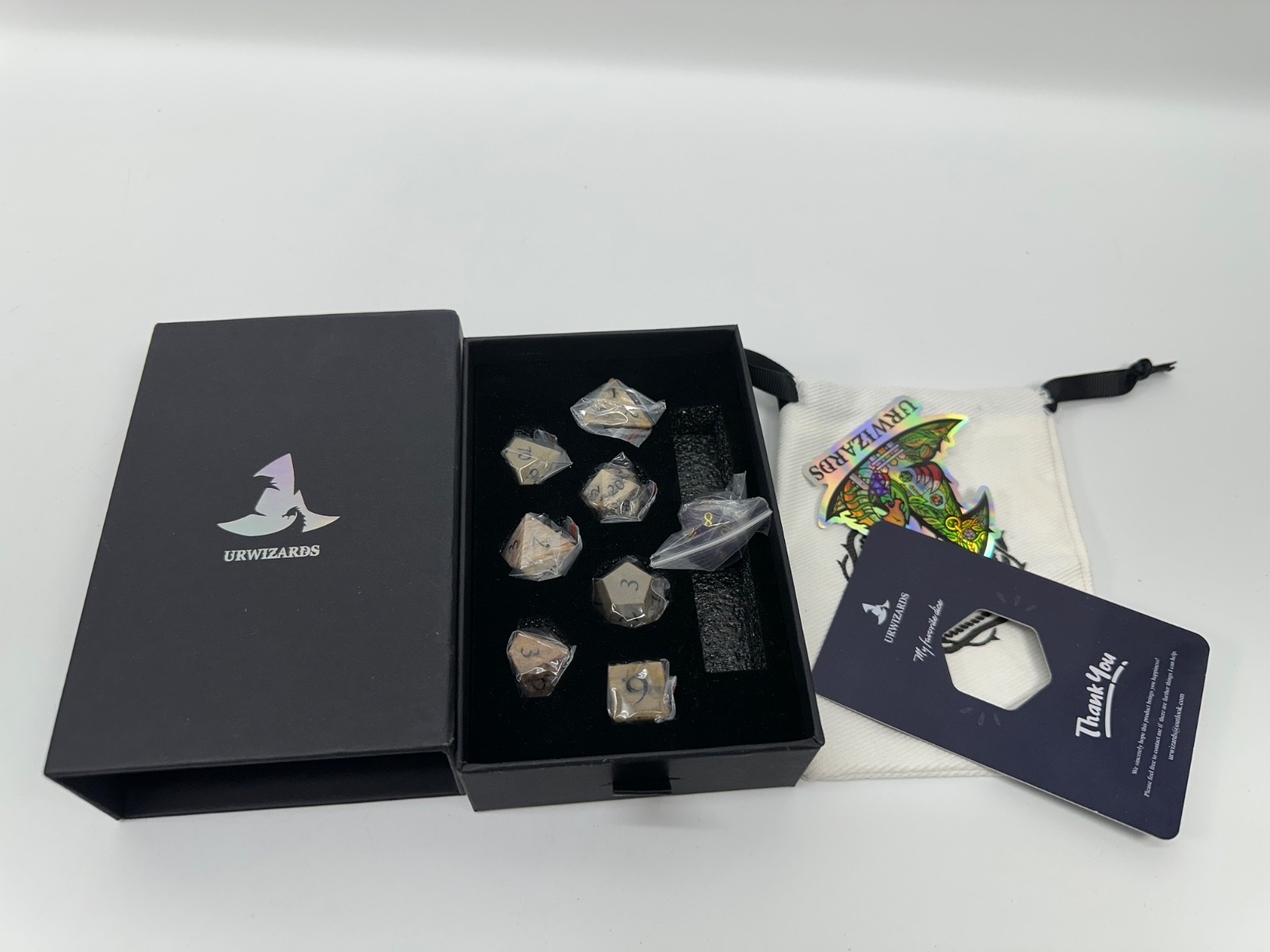 URWizards D&D Petrified Wood Gemstone Engraved Dice Set