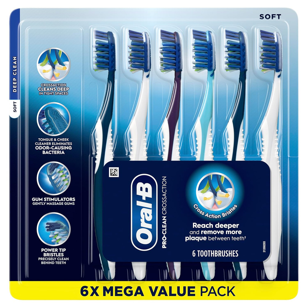 Pro Clean Cross Action Toothbrushes, Deep Plaque Removal, 6 Count
