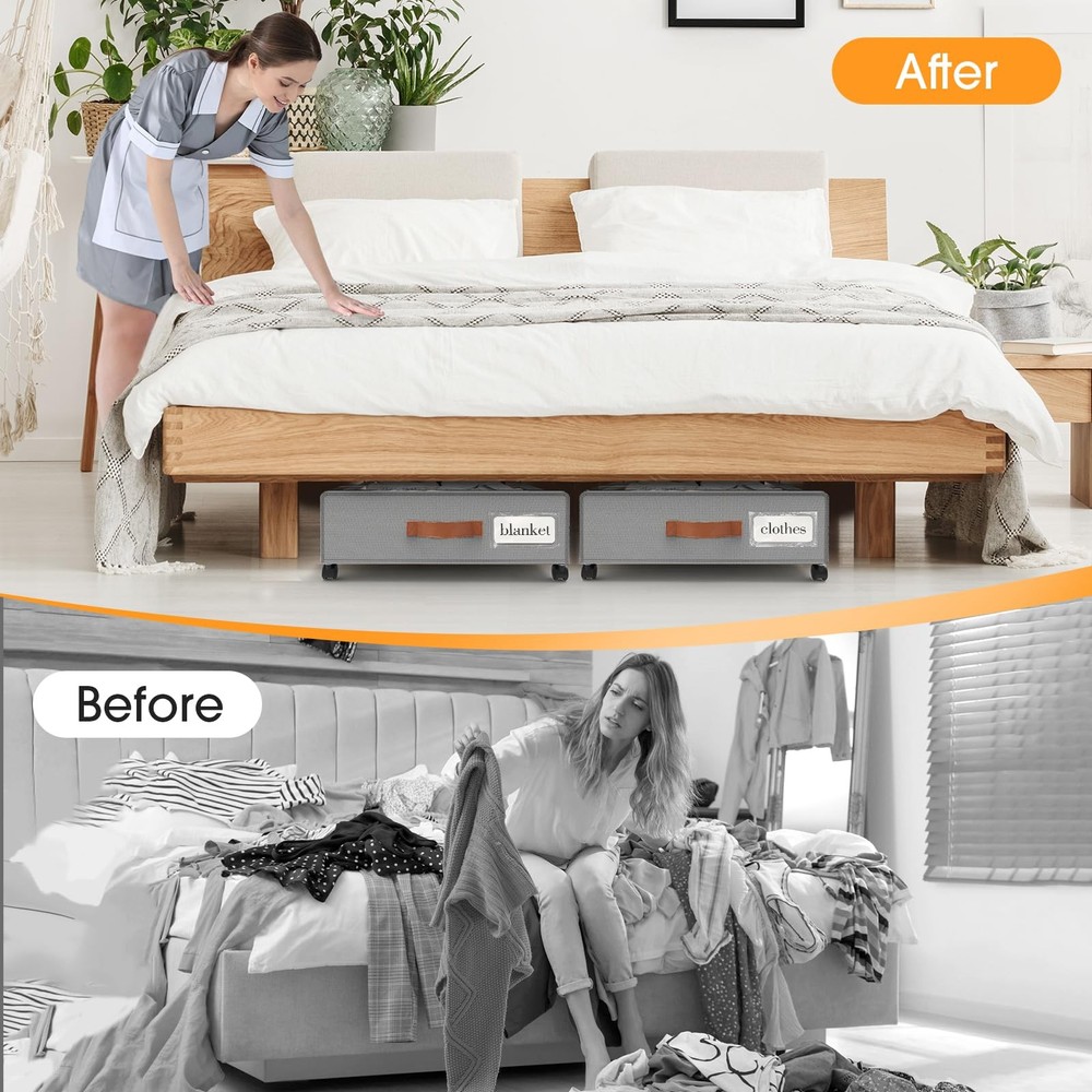 Under Bed Storage with Wheels 2Pack Underbed Storage with Clear Window&Label ...