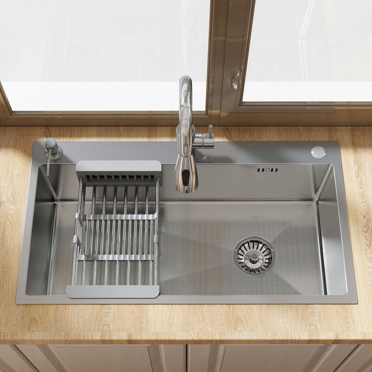 28"/30"/32" Drop In Single Bowl Kitchen Sink Stainless Steel Single Bowl Faucet