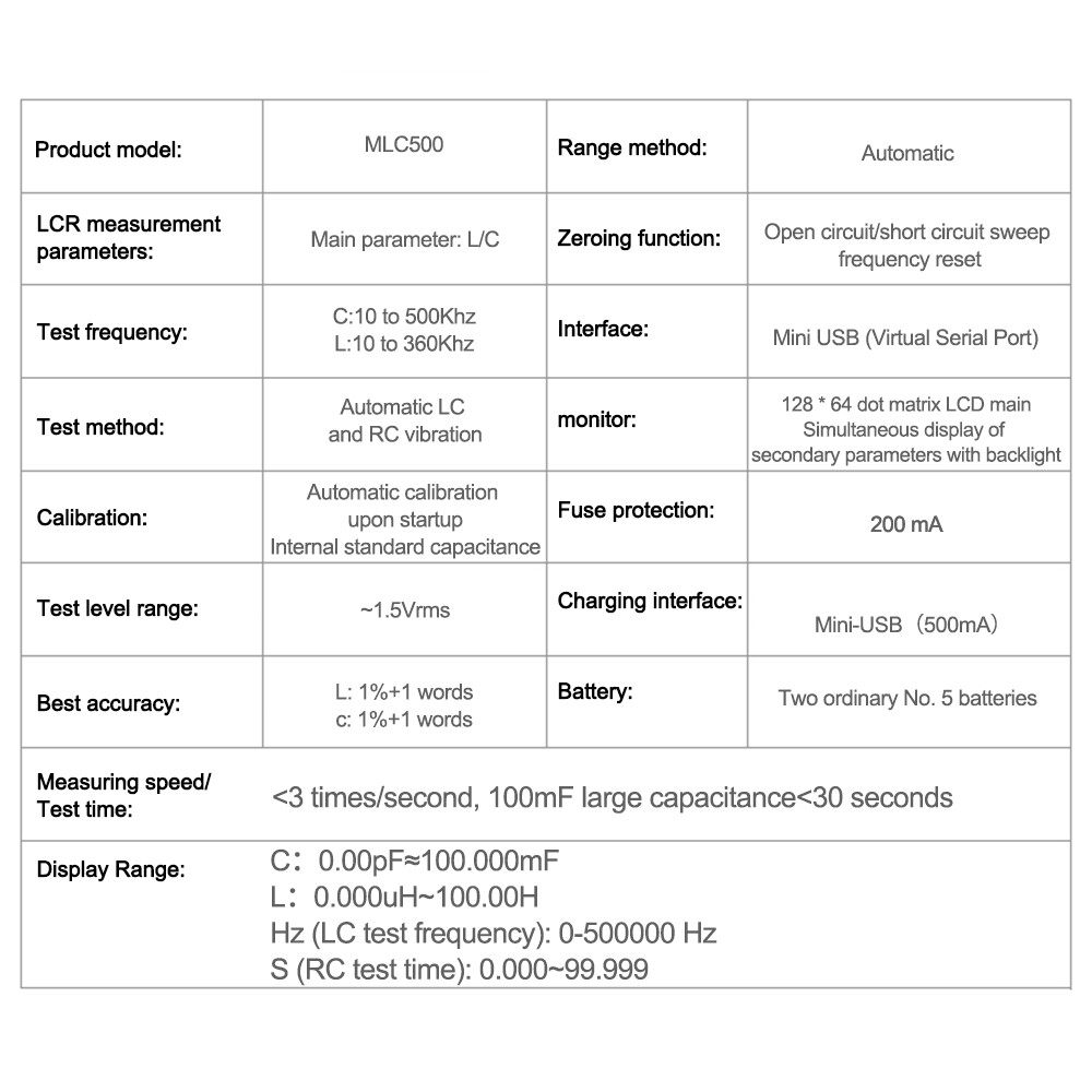 MLC500 High Precision Digital Auto-Range Capacitance Inductance Meter Anti-burn