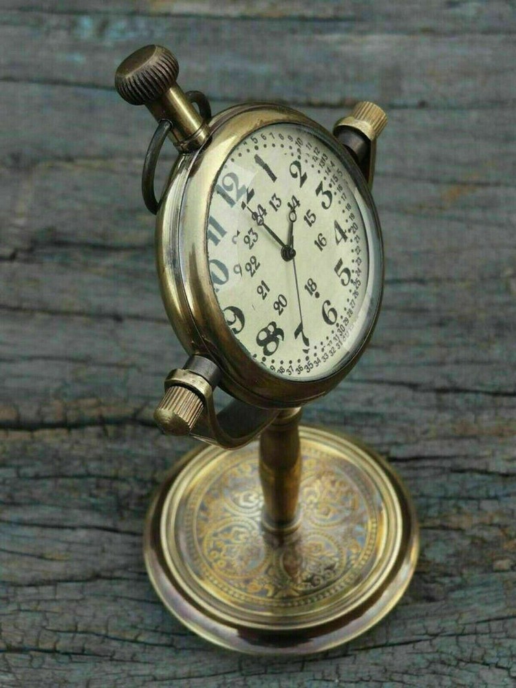 Table Clock Solid Brass Stand Nautical Maritime Antique~Hanging Desk Decor Watch