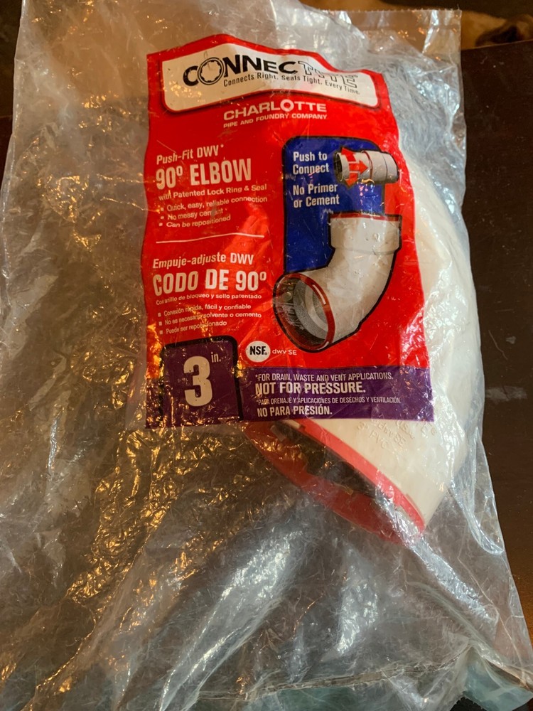 PIPE 90-degree Elbow 3" Push-Fit Drain, Waste, Vent applications ConnecTite NEW!