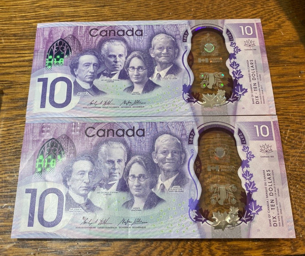 (2) 2017 Canada Ten Dollar Notes Gem Uncirculated CHRC